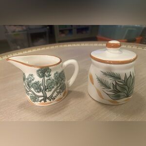 Laurie Gates Designs 96 Creamer W/ Lid & Sugar. Herbs Basil, Parsley